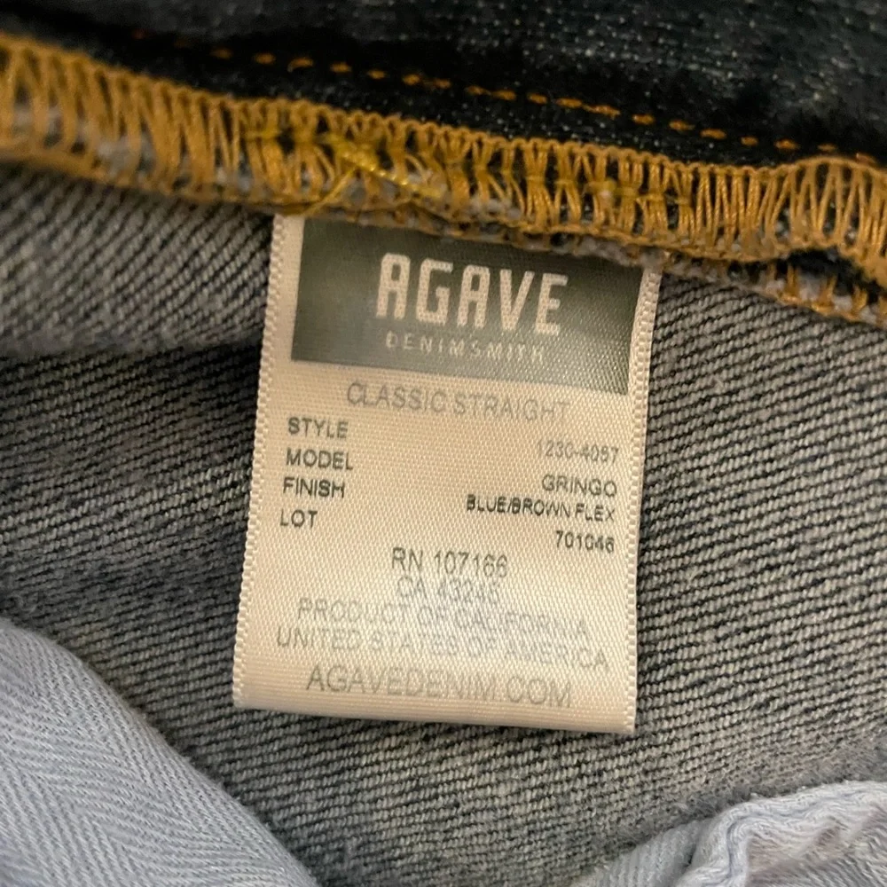 AGAVE MADE IN USA Classic Straight Gringo Jeans in Blue Brown Flex Size 34 $198 - Picture 5 of 11